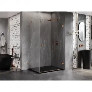MEXEN/S - Lunar-B sprchovací kút dvere krídlové pravá 90 x 70, transparent, meď kartáčovaná 832-090-070-65-00-P