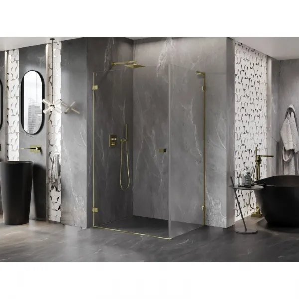 MEXEN/S - Lunar-B L sprchový kút dvere krídlové ľavá 95 x 80, transparent, zlato 832L-095-080-50-00-L
