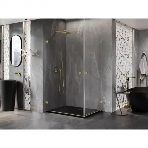 MEXEN/S - Lunar-B Duo sprchovací kút dvere krídlové 100 x 85, transparent, zlato kartáčovaná 832-100L-085P-55-00