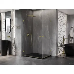 MEXEN/S - Lunar-B Duo sprchovací kút dvere krídlové 100 x 80, transparent, zlato kartáčovaná 832-100L-080P-55-00