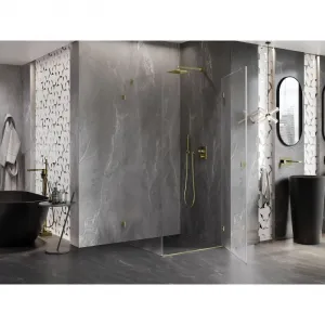 MEXEN/S - Lunar-B L sprchový kút dvere krídlové pravá 80 x 80, transparent, zlato kartáčovaná 832L-080-080-55-00-P