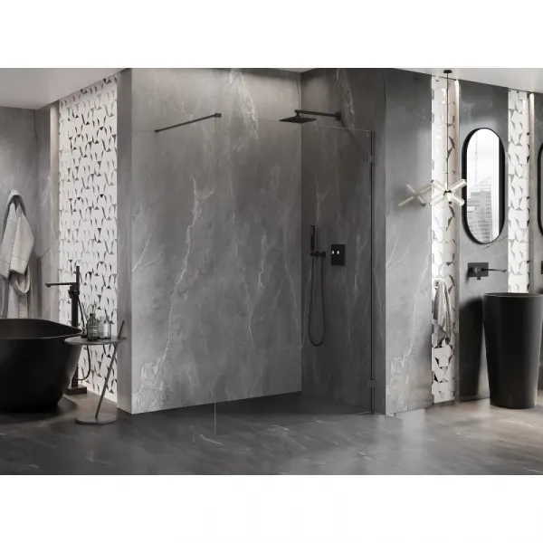 MEXEN/S - Lunar Sprchová zástena WALK-IN pravá 80 x 200, transparent 8 mm, grafit metal 830-080-000-95-00-P