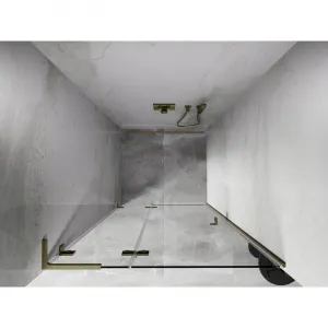 MEXEN/S - Lunar L sprchové dvere krídlové ľavé 75, transparent, zlatá kartáčovaná 834L-075-000-55-00-L