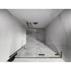 MEXEN/S - Lunar L sprchové dvere krídlové pravé 90, transparent, zlatá kartáčovaná 834L-090-000-55-00-P