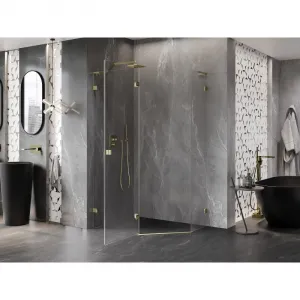 MEXEN/S - Lunar L sprchový kút päťboký krídlový ľavá 100 x 80, transparent, zlato 831L-100L-080P-50-00-L
