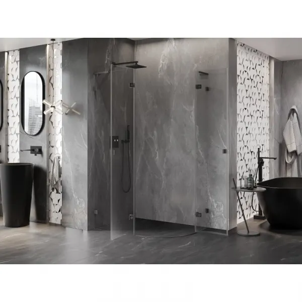 MEXEN/S - Lunar L sprchový kút štvrťkruh krídlový ľavá 100 x 90, transparent, grafit metal 833L-100L-090P-95-00