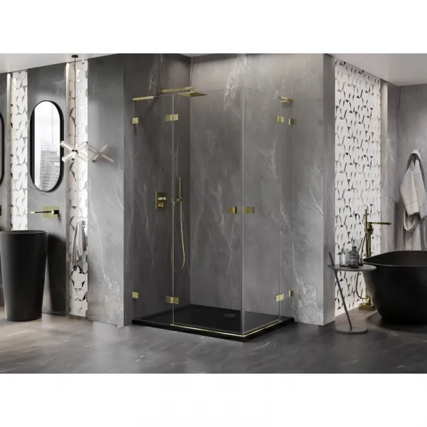 MEXEN/S - Lunar L Duo sprchový kút dvere krídlové 80 x 70, transparent, zlato 834L-080L-070P-50-00