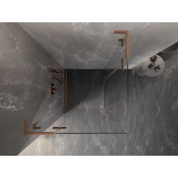 MEXEN/S - Lunar L Duo sprchovací kút dvere krídlové 100 x 100, transparent, meď kartáčovaná 834L-100L-100P-65-00