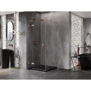 MEXEN/S - Lunar L sprchový kút dvere krídlové ľavá 70 x 70, transparent, meď kartáčovaná 834L-070-070-65-00-L