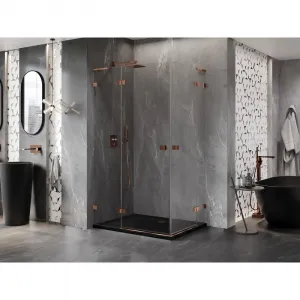 MEXEN/S - Lunar L Duo sprchovací kút dvere krídlové 80 x 70, transparent, ružové zlato 834L-080L-070P-60-00