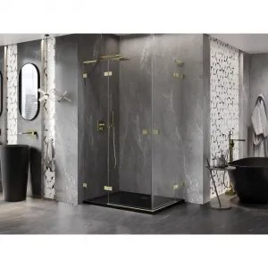 MEXEN/S - Lunar L Duo sprchovací kút dvere krídlové 80 x 75, transparent, zlato kartáčovaná 834L-080L-075P-55-00