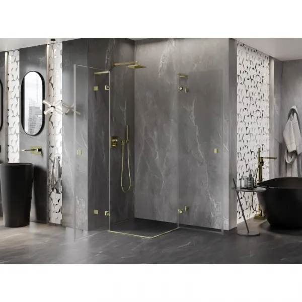 MEXEN/S - Lunar L Duo sprchovací kút dvere krídlové 70 x 70, transparent, zlato kartáčovaná 834L-070L-070P-55-00