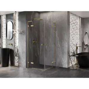 MEXEN/S - Lunar L Duo sprchovací kút dvere krídlové 80 x 80, transparent, zlato kartáčovaná 834L-080L-080P-55-00