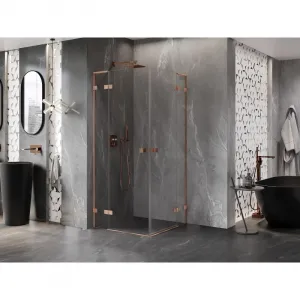 MEXEN/S - Lunar L Duo sprchovací kút dvere krídlové 100 x 100, transparent, meď kartáčovaná 834L-100L-100P-65-00