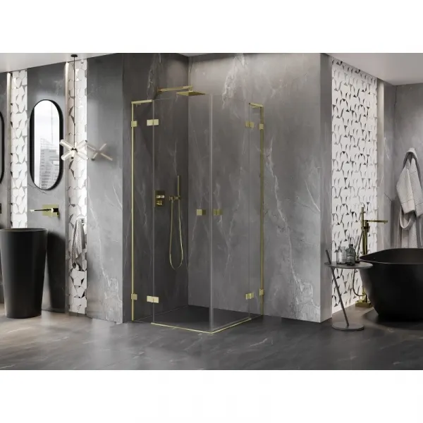 MEXEN/S - Lunar L Duo sprchovací kút dvere krídlové 105 x 105, transparent, zlato kartáčovaná 834L-105L-105P-55-00