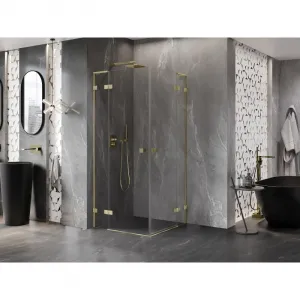 MEXEN/S - Lunar L Duo sprchovací kút dvere krídlové 105 x 105, transparent, zlato kartáčovaná 834L-105L-105P-55-00