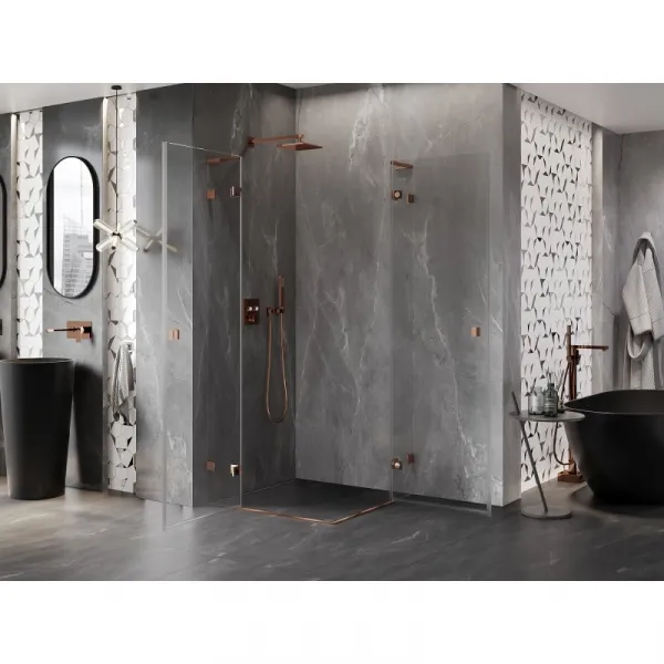 MEXEN/S - Lunar L Duo sprchovací kút dvere krídlové 70 x 70, transparent, ružové zlato 834L-070L-070P-60-00