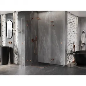MEXEN/S - Lunar L Duo sprchovací kút dvere krídlové 70 x 70, transparent, ružové zlato 834L-070L-070P-60-00