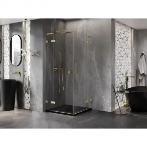 MEXEN/S - Lunar L Duo sprchovací kút dvere krídlové 80 x 80, transparent, zlato kartáčovaná 834L-080L-080P-55-00