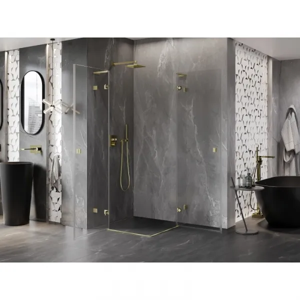 MEXEN/S - Lunar L Duo sprchovací kút dvere krídlové 80 x 80, transparent, zlato kartáčovaná 834L-080L-080P-55-00