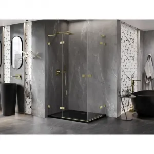 MEXEN/S - Lunar L Duo sprchovací kút dvere krídlové 100 x 75, transparent, zlato kefovaná 834L-100L-075P-55-00