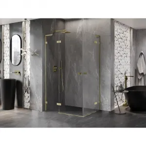 MEXEN/S - Lunar L Duo sprchovací kút dvere krídlové 100 x 75, transparent, zlato kefovaná 834L-100L-075P-55-00