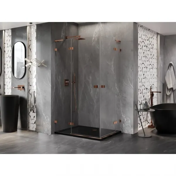 MEXEN/S - Lunar L Duo sprchový kút dvere krídlové 95 x 90, transparent, ružové zlato 834L-095L-090P-60-00