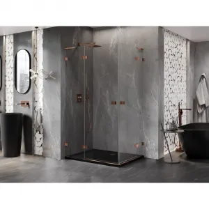 MEXEN/S - Lunar L Duo sprchový kút dvere krídlové 95 x 90, transparent, ružové zlato 834L-095L-090P-60-00