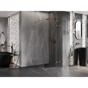 MEXEN/S - Lunar sprchovací kút dvere krídlové pravá 80 x 80, transparent, meď kartáčovaná 834-080-080-65-00-P