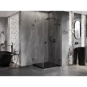 MEXEN/S - Lunar sprchovací kút dvere krídlové pravá 80 x 80, transparent, čierna 834-080-080-70-00-P