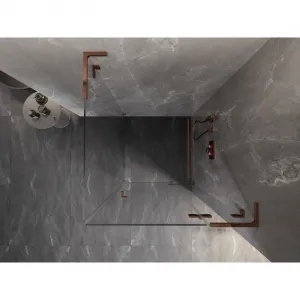 MEXEN/S - Lunar L sprchový kút dvere krídlové pravá 70 x 70, transparent, ružové zlato 834L-070-070-60-00-P