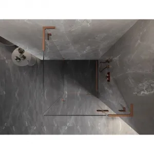 MEXEN/S - Lunar L sprchový kút dvere krídlové pravá 70 x 70, transparent, meď kartáčovaná 834L-070-070-65-00-P