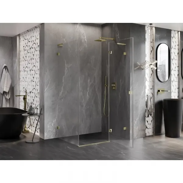MEXEN/S - Lunar L sprchový kút dvere krídlové pravá 90 x 80, transparent, zlato kartáčovaná 834L-090-080-55-00-P