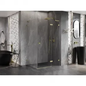 MEXEN/S - Lunar L sprchový kút dvere krídlové pravá 100 x 90, transparent, zlato kartáčovaná 834L-100-090-55-00-P