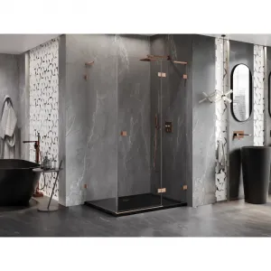 MEXEN/S - Lunar L sprchový kút dvere krídlové pravá 100 x 80, transparent, meď kartáčovaná 834L-100-080-65-00-P
