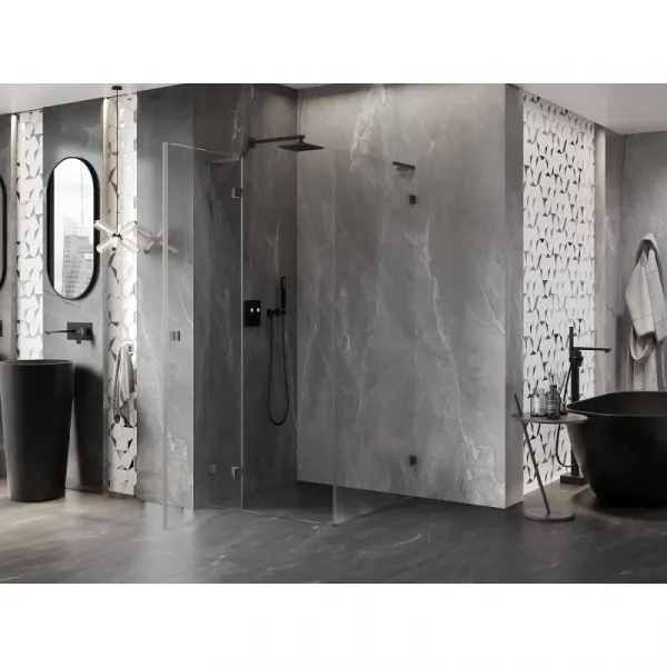 MEXEN/S - Lunar L sprchový kút dvere krídlové ľavá 70 x 70, transparent, grafit metal 834L-070-070-95-00-L