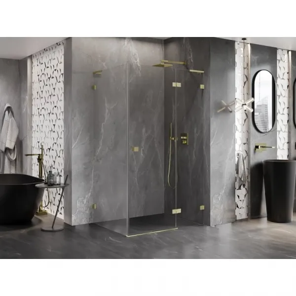 MEXEN/S - Lunar L sprchový kút dvere krídlové pravá 85 x 80, transparent, zlato kartáčovaná 834L-085-080-55-00-P