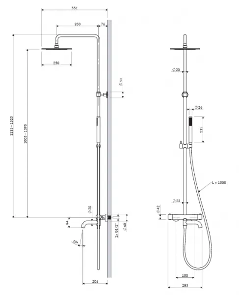 OMNIRES - Y termostatický exponovaný vaňový systém, zlatý lesk Y1234GL