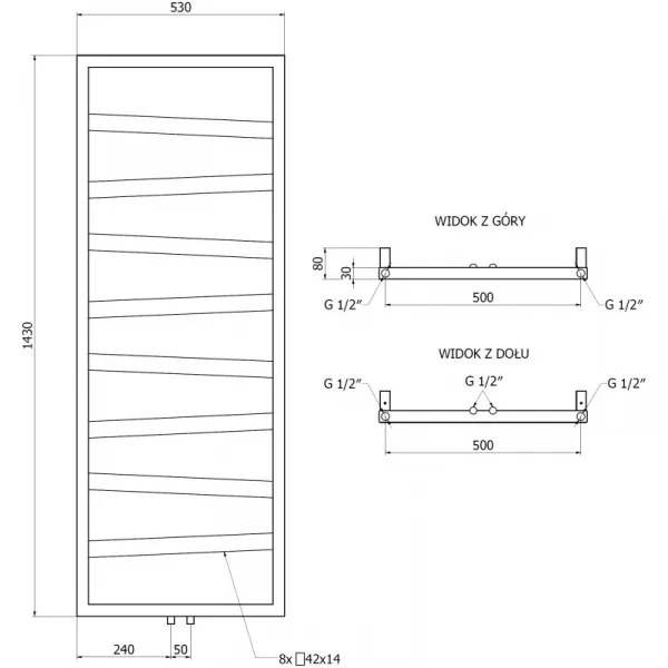MEXEN - Zoom vykurovací rebrík/radiátor dekoratívny 1430 x 530 mm, 477 W, čierna W130-1430-530-00-70