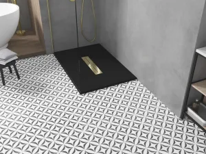 MEXEN/S - Toro obdĺžniková sprchová vanička SMC 100 x 80, čierna, mriežka zlatá 43708010-G