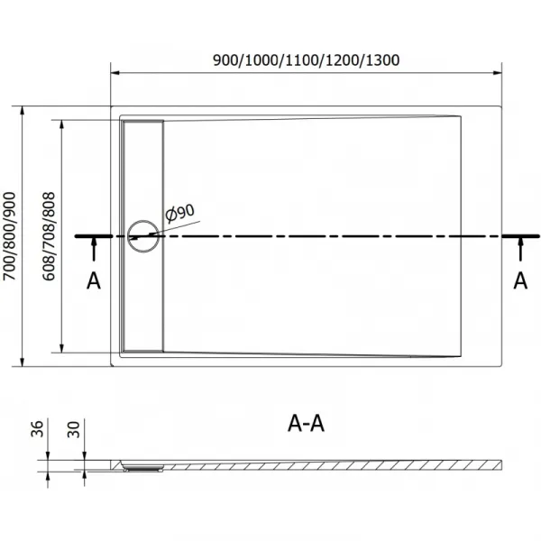 MEXEN - Amon obdĺžniková sprchová vanička SMC 90 x 80, biela 4F108090
