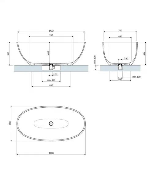 OMNIRES - SHELL M+ Voľne stojaca vaňa, 148 x 75 cm, béžová mat SHELL148WWDB