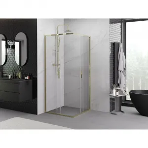 MEXEN - Exo štvorcový posuvný sprchovací kút 80 x 80, transparent, zlato 8111-080-080-50-00