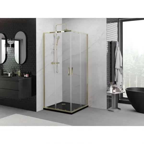 MEXEN - Exo štvorcový posuvný sprchovací kút 80 x 80, transparent, zlato 8111-080-080-50-00