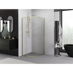MEXEN - Exo štvrťkruhový posuvný sprchovací kút 80 x 80, transparent, zlato 8131-080-080-50-00