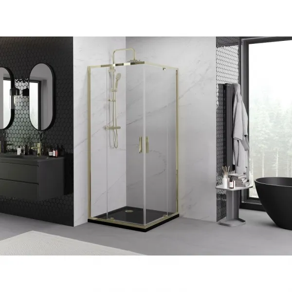 MEXEN - Exo štvorcový krídlový sprchovací kút 80 x 80, transparent, zlato 8110-080-080-50-00