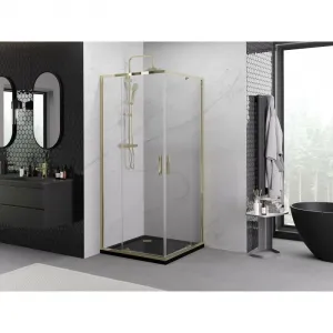 MEXEN - Exo štvorcový krídlový sprchovací kút 80 x 80, transparent, zlato 8110-080-080-50-00