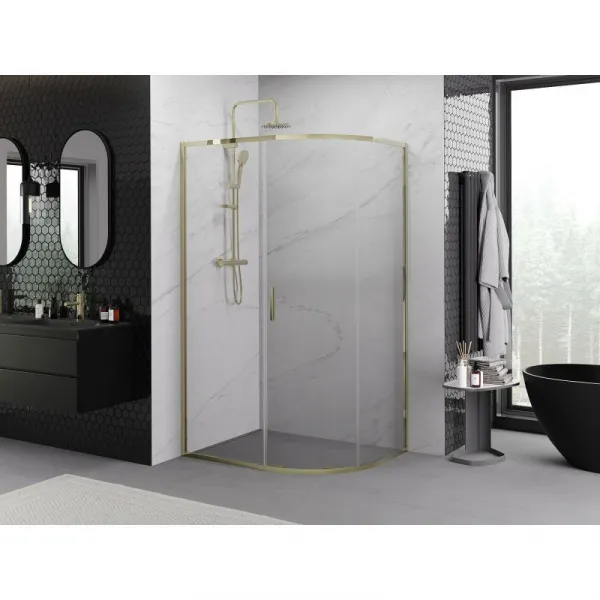 MEXEN - Exo štvrťkruhový posuvný sprchovací kút 100 x 80, transparent, zlato 8131-100-080-50-00