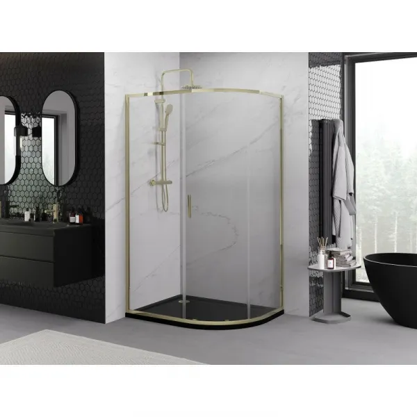 MEXEN - Exo štvrťkruhový posuvný sprchovací kút 100 x 80, transparent, zlato 8131-100-080-50-00