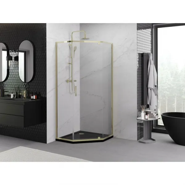 MEXEN - Exo sprchovací kút päťboký krídlový 80 x 80, transparent, zlato 812-080-080-50-00